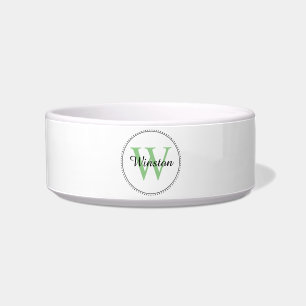 Écuelle Nom de l'animal personnalisé Vert Monogramme blanc