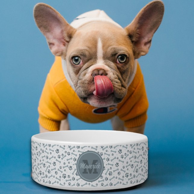 Écuelle Nom de monogramme d'os gris personnalisé (Créateur téléchargé)