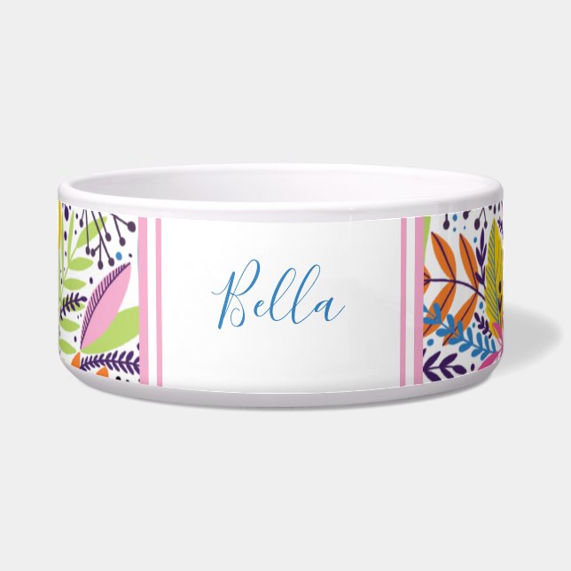 Écuelle Nom du chien floral mignon Monogrammé (Devant)