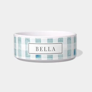 Écuelle Nom Gingham Bleu Carreaux pour Animal de Compagnie