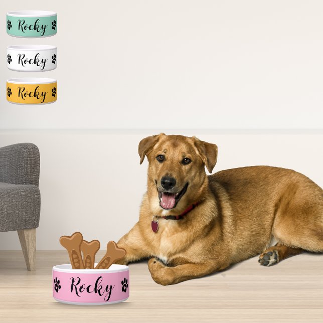 Écuelle Nom personnalisé Ceramic Dog Bowl - Animal de comp (Custom Name Ceramic Dog Pink Bowl - Personalized Pet)