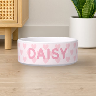 Écuelle Nom personnalisé Coeurs roses Chien