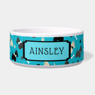 Écuelle Nom personnalisé Scottish Terrier Motif bleu