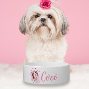 Écuelle Nom personnalisé Shih-Tzu avec coeurs Chien