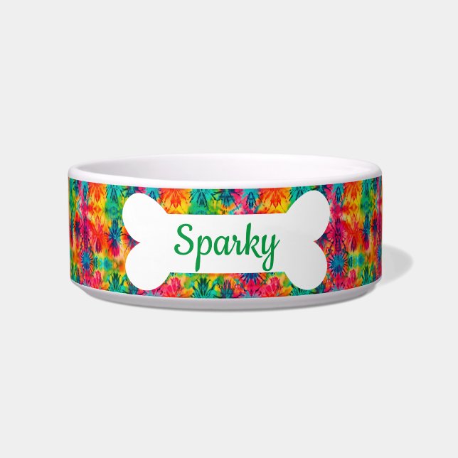 Écuelle Nom personnalisé Tie Dye Pet Chien (Devant)