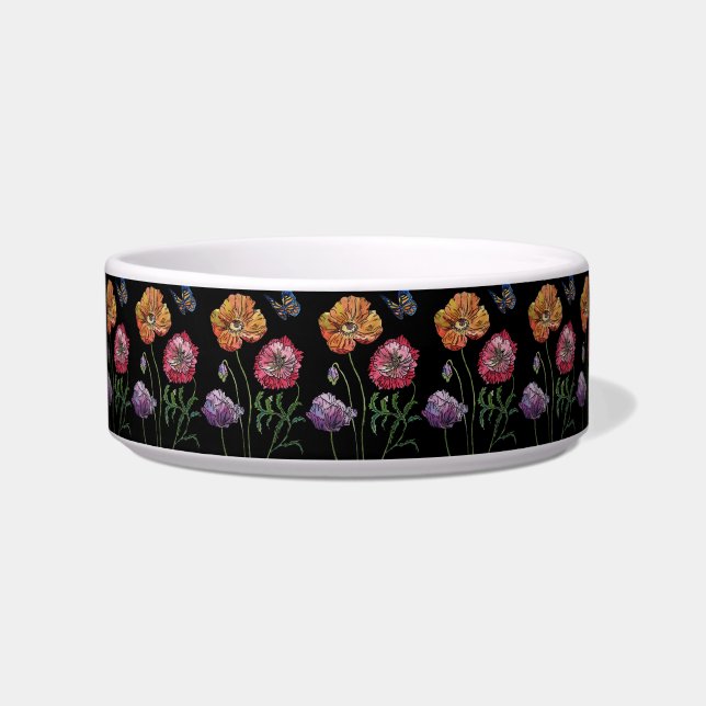 Écuelle Orange Poppy jolies fleurs foncé floral Pet Boire (Devant)