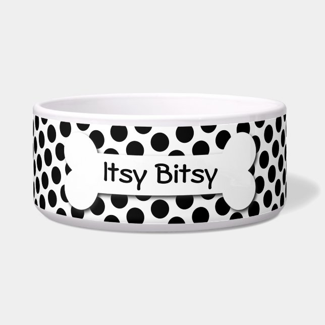 Écuelle Os de chien blanc et noir Polka Dot (Devant)