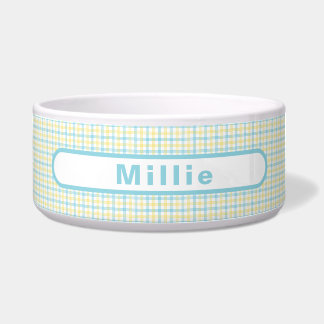 Écuelle Pastel Yellow Plaid Custom Name Pet Food Water
