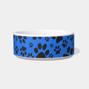 Écuelle Pattes de chien noir et blanc à pois sur fond bleu