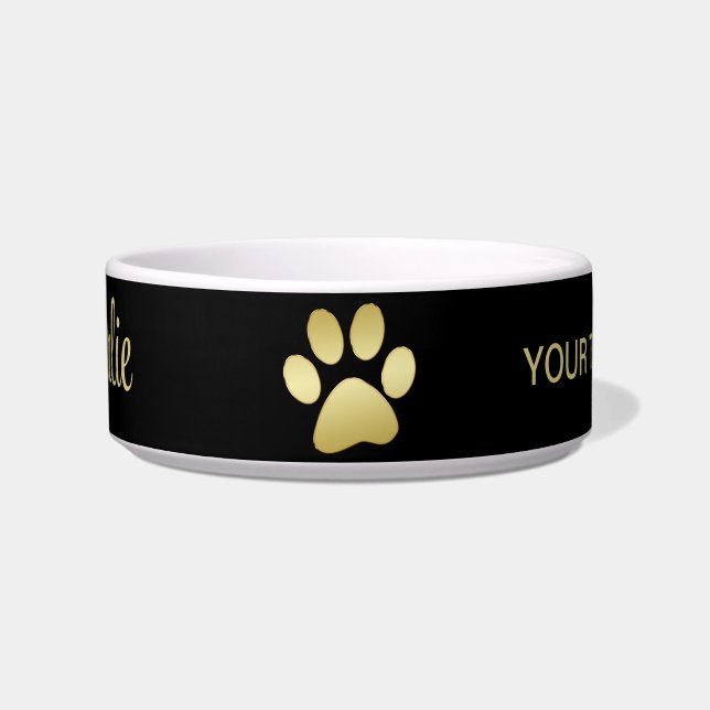 Écuelle Paw chien brillant or sur arrière - plan noir (Devant)