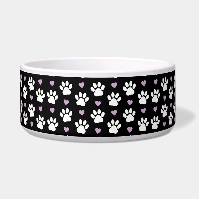 Écuelle Paw Motif, Chien Paws, White Paws, Lilac Hearts (Devant)