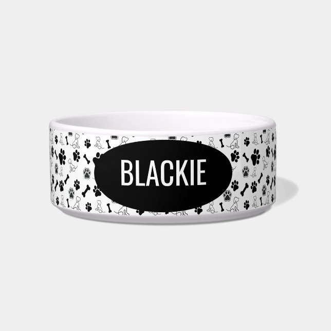 Écuelle Paw Thème Chien Bowl avec nom personnalisé (Devant)