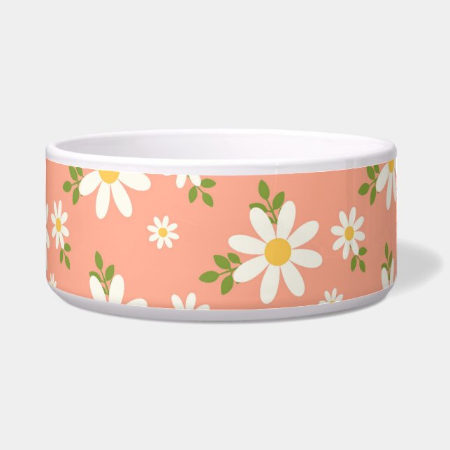 ÉCUELLE PÊCHE AVEC DAISIES BLANCHES CHIEN/CHAT BOWL (Devant)
