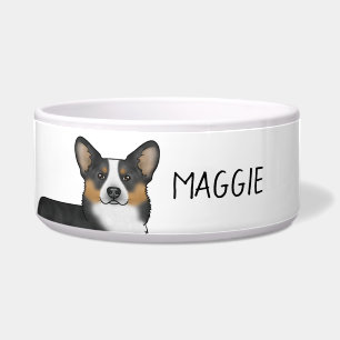 Écuelle Pembroke Welsh Corgi Tricolore Noir Et Nom De L'an
