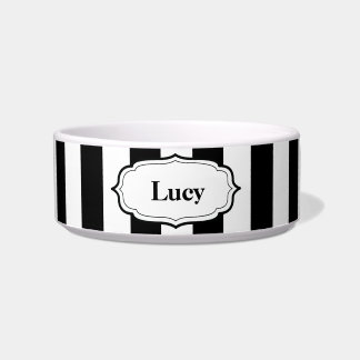 Écuelle Personalize Black & White Stripe Ceramic Pet Bowl