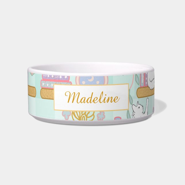 Écuelle Personalized Cat Name Green Library Bowl Ceramic (Devant)