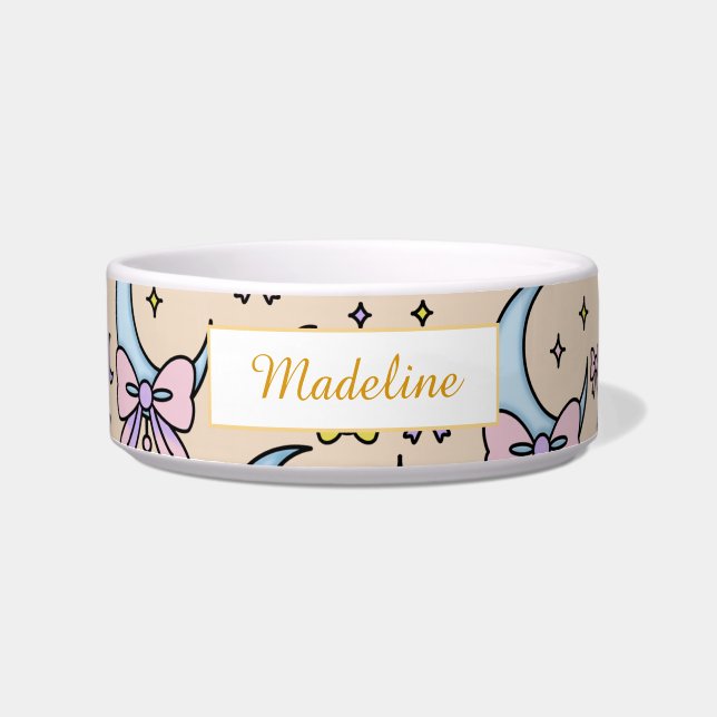 Écuelle Personalized Cat Name Moon Peach Bows Bowl Ceramic (Devant)