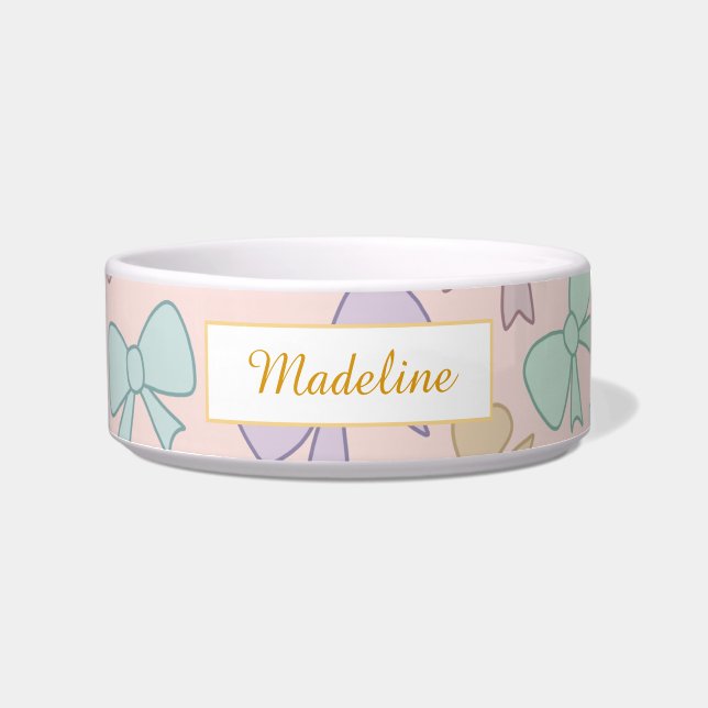 Écuelle Personalized Cat Name Pastel Bows Bowl Ceramic (Devant)