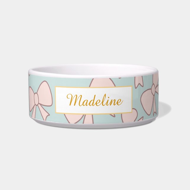 Écuelle Personalized Cat Name Pastel Pink Bow Bowl Ceramic (Devant)