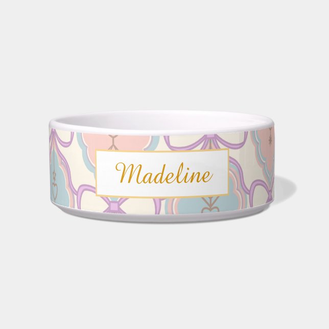 Écuelle Personalized Cat Name Pastel Pink Bowl Ceramic (Devant)