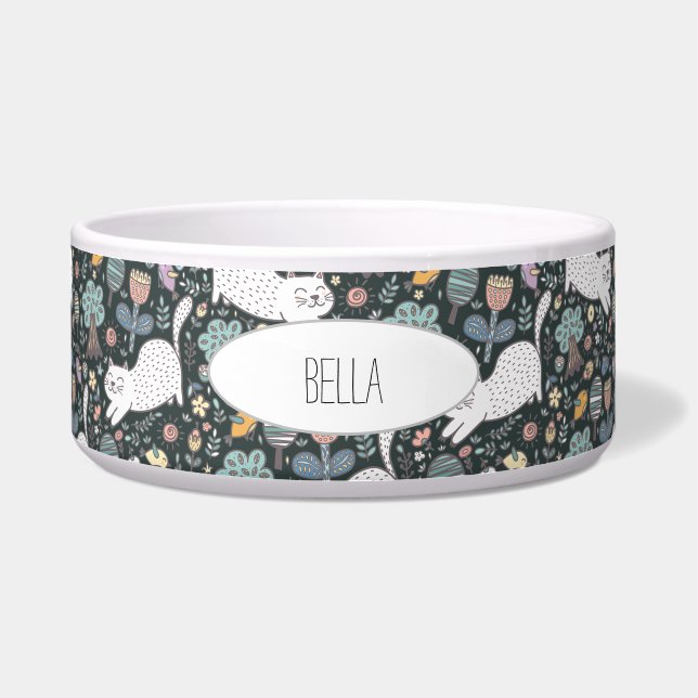 Écuelle Personnalisé Cute Cat Floral (Devant)