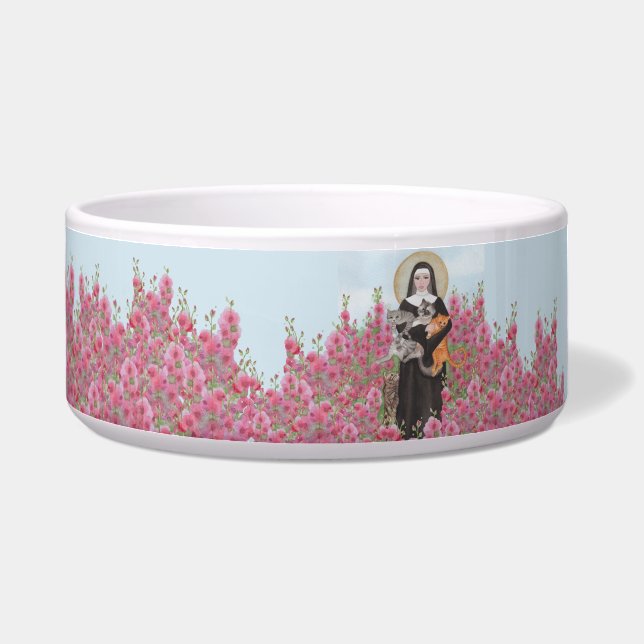 Écuelle Personnaliser St Gertrude Patron de chats Hollyhoc (Gauche)