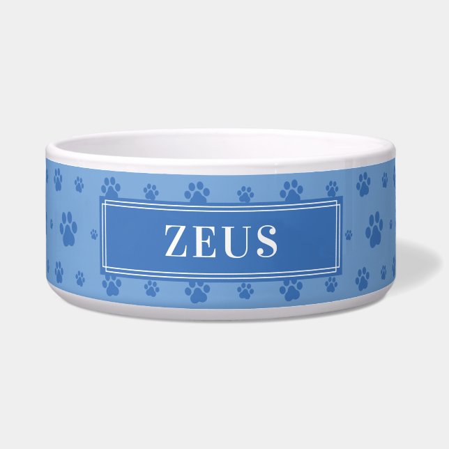 Écuelle Personnalisez votre nom de chien Blue Paws Ceramic (Devant)