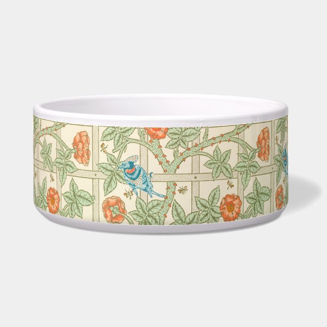 Écuelle Pet Bowl Floral Garden Trellis Motif avec oiseaux (Devant)