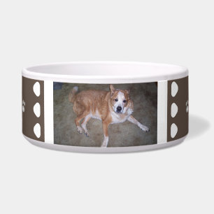 Écuelle Photo Brown White Dog et nom Empreintes de pattes