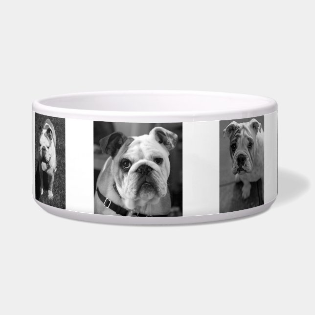 Écuelle Photos et nom du chien noir et blanc Personnalisé (Gauche)