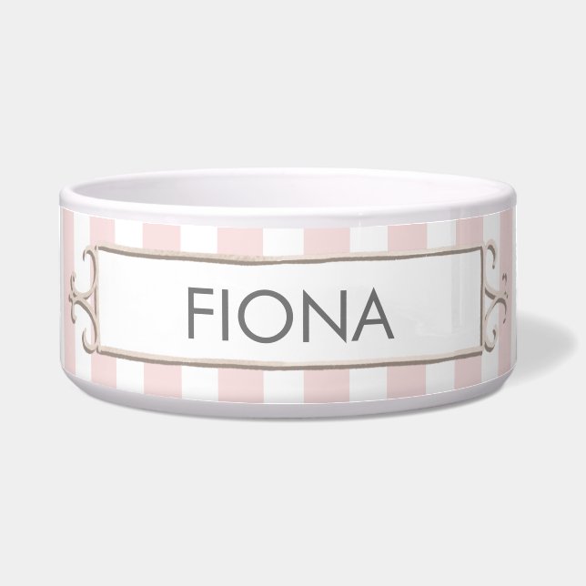 Écuelle Pink and White Stripes Personnalisé Pet Bowl (Devant)