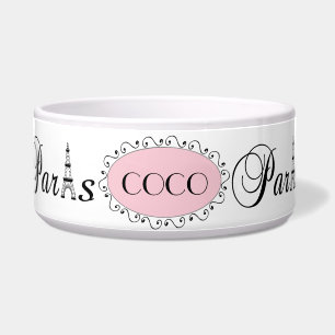 Écuelle Pink Black Paris Tour Eiffel Nom Chien Animal Bowl