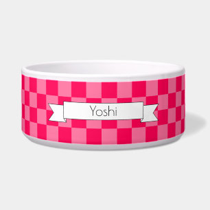 Écuelle Pink checker avec nom - Ceramic Pet Bowl - HAMbWG