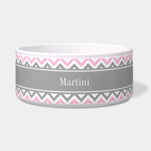Écuelle Pink Dk Gray White LG Chevron Gray Name Monogram