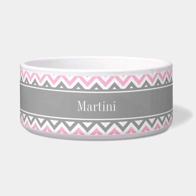 Écuelle Pink Dk Gray White LG Chevron Gray Name Monogram (Devant)