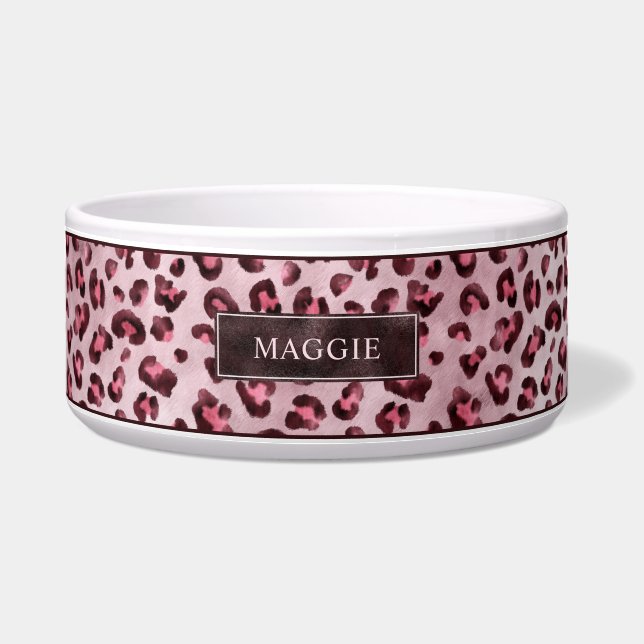 Écuelle Pink Leopard Animal Print With Faux Foil And Name (Devant)