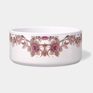 Écuelle Pink Ornate Floral Céramique Pet Bowl