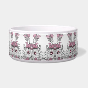Écuelle Pink Silver Blanc Floral Céramique Pet Bowl