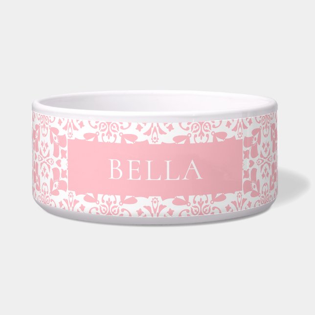 Écuelle Pink White Tile Pattern Elegant Personalized Pet (Devant)