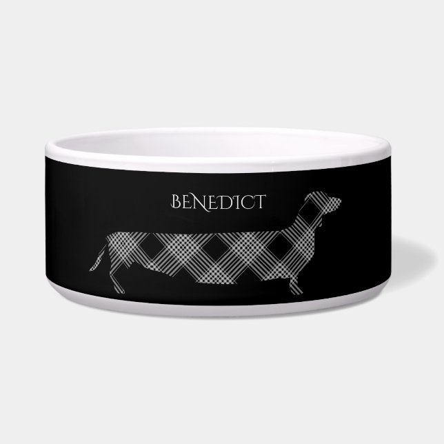 Écuelle Plaid Dachshund sur Black Personnalisé (Devant)