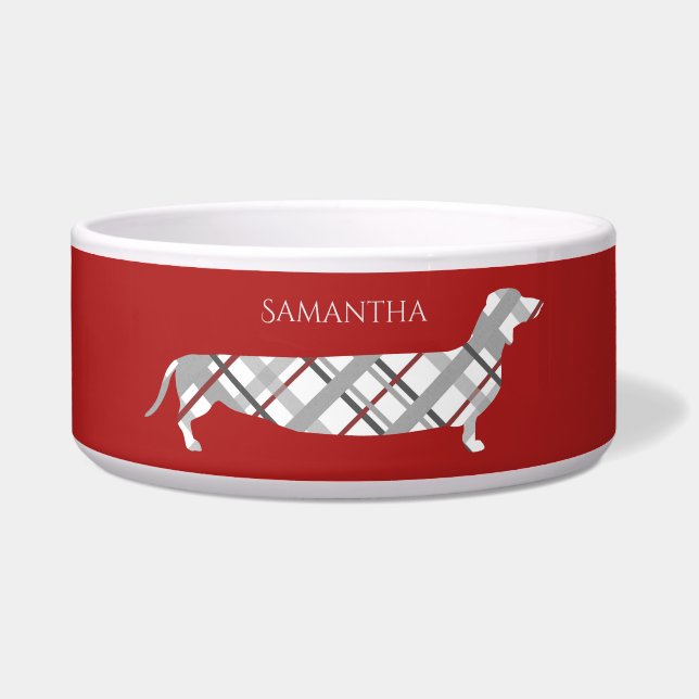 Écuelle Plaid Dachshund sur Red Personnalisé (Devant)