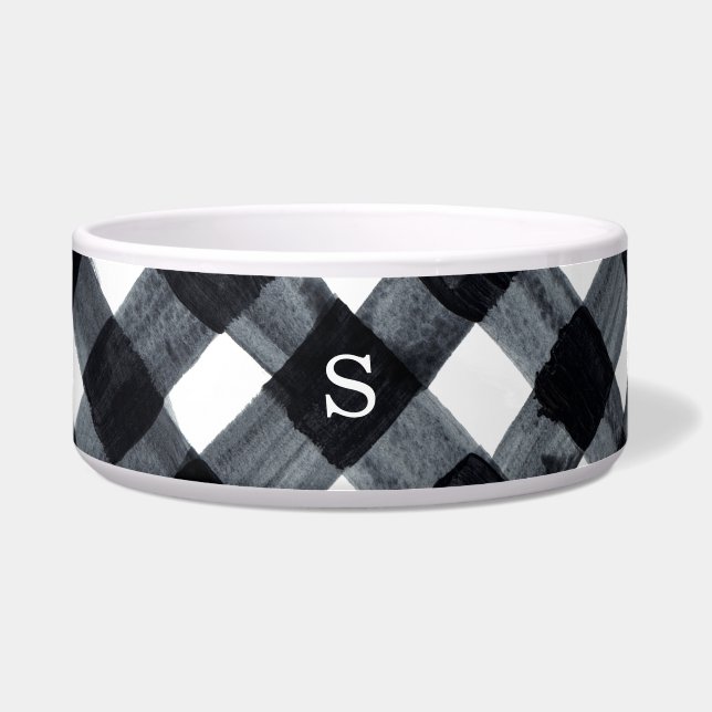 Écuelle Plaid et initial de Buffalo noir et blanc peint (Devant)
