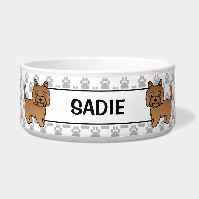 Écuelle Red Cairn Terrier mignon dessin animé Chien et nom (Devant)