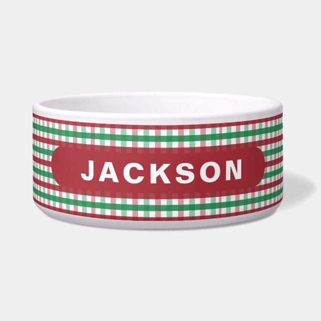 Écuelle Red Green Buffalo Check Plaid Dog Name (Devant)