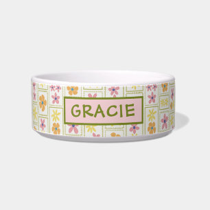Écuelle Rétro Crème Patchwork Floral Personnalisé Chien Mo