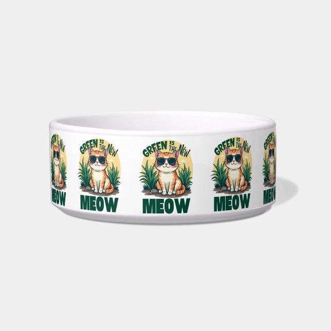 Écuelle Rétro "Green is the New Meow" Cool Chat Nature Art (Devant)
