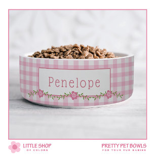 Écuelle Rose à carreaux floraux personnalisé pour animaux