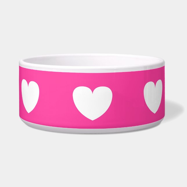 Écuelle Rose de cuvette de chien avec le coeur blanc (Devant)