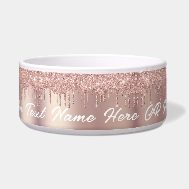 Écuelle Rose Gold Parties scintillant Pet Bowl avec nom de (Devant)