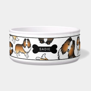 Écuelle Sable Cartoon Sheltie Chiens Motif et nom